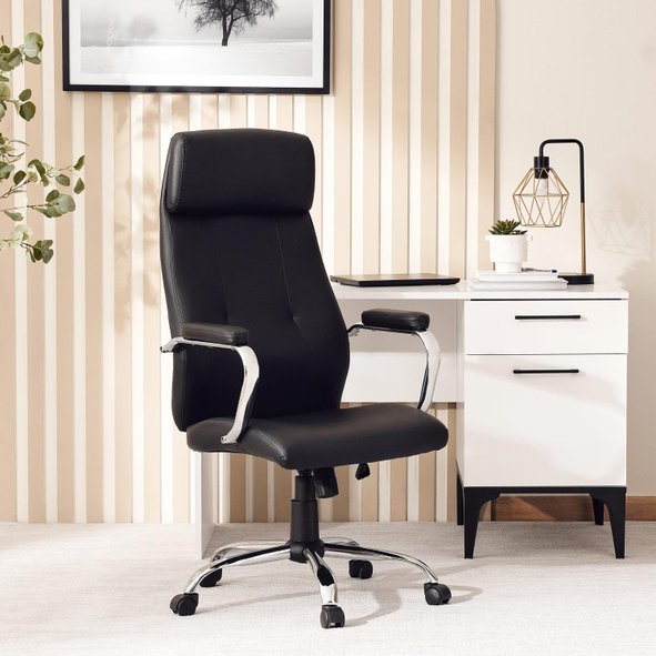 LORENE OFFICE HIGH BACK CHAIR PU BLACK SILVER